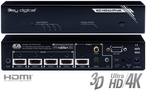  Key Digital/ KD-4X1ProK/4 Inputs to 1 Outputs HDMI Video Switcher with Audio De-embedder of Coaxial, Analog L/R &amp; Digital Audio, Supports Ultra HD/4K /UHD 4:1HDMI 스위쳐,분배기,셀렉터,케이블,오디오 축출 셀렉터